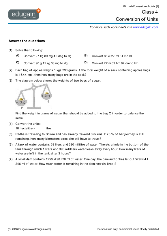 conversion of units problem solving worksheet