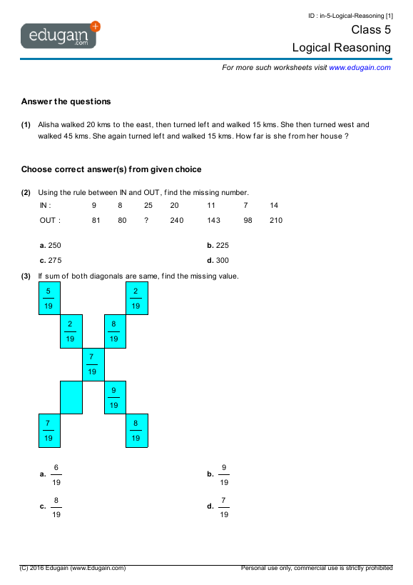 Year 5 Math Worksheets and Problems: Logical Reasoning 