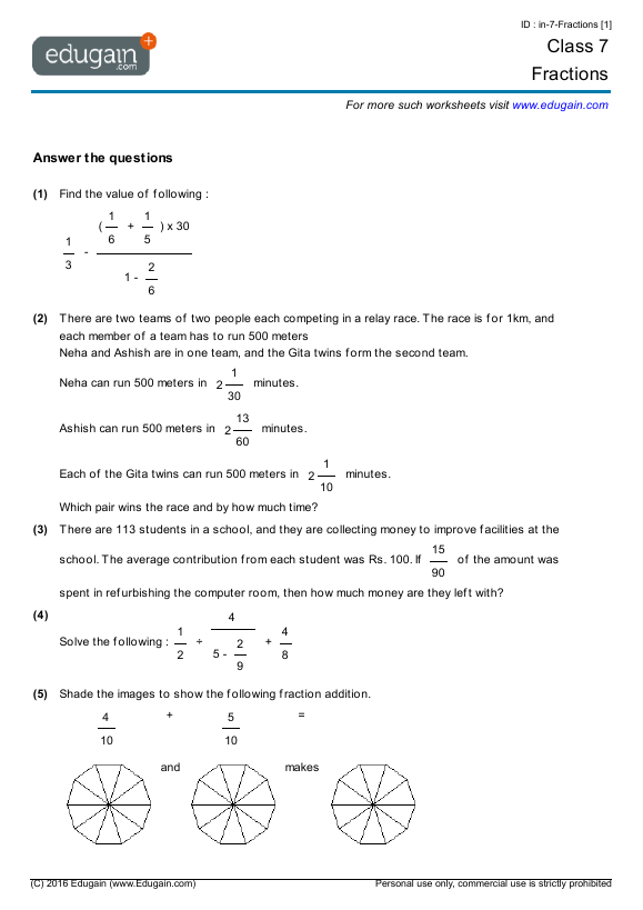 problem solving fraction grade 7